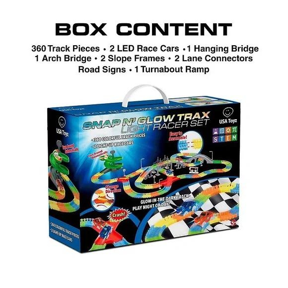 Snap N Glow Trax Light Racer Set Stem Toy for Boys and Girls New Age